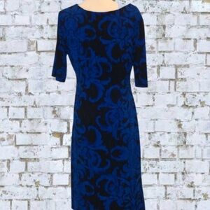 Connected Apparel Blue and Black Midi Dress